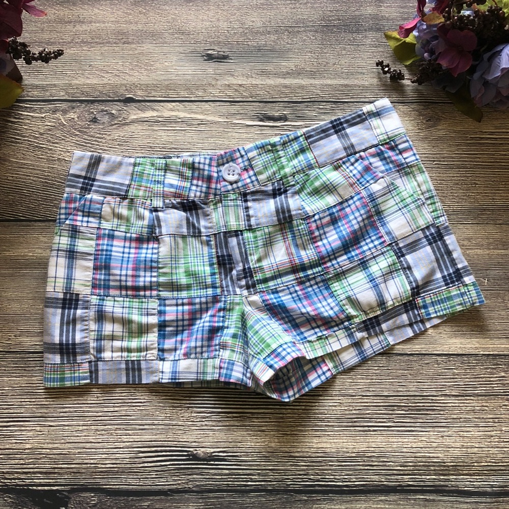 PAG Madras Plaid Patchwork Shorts sz 7